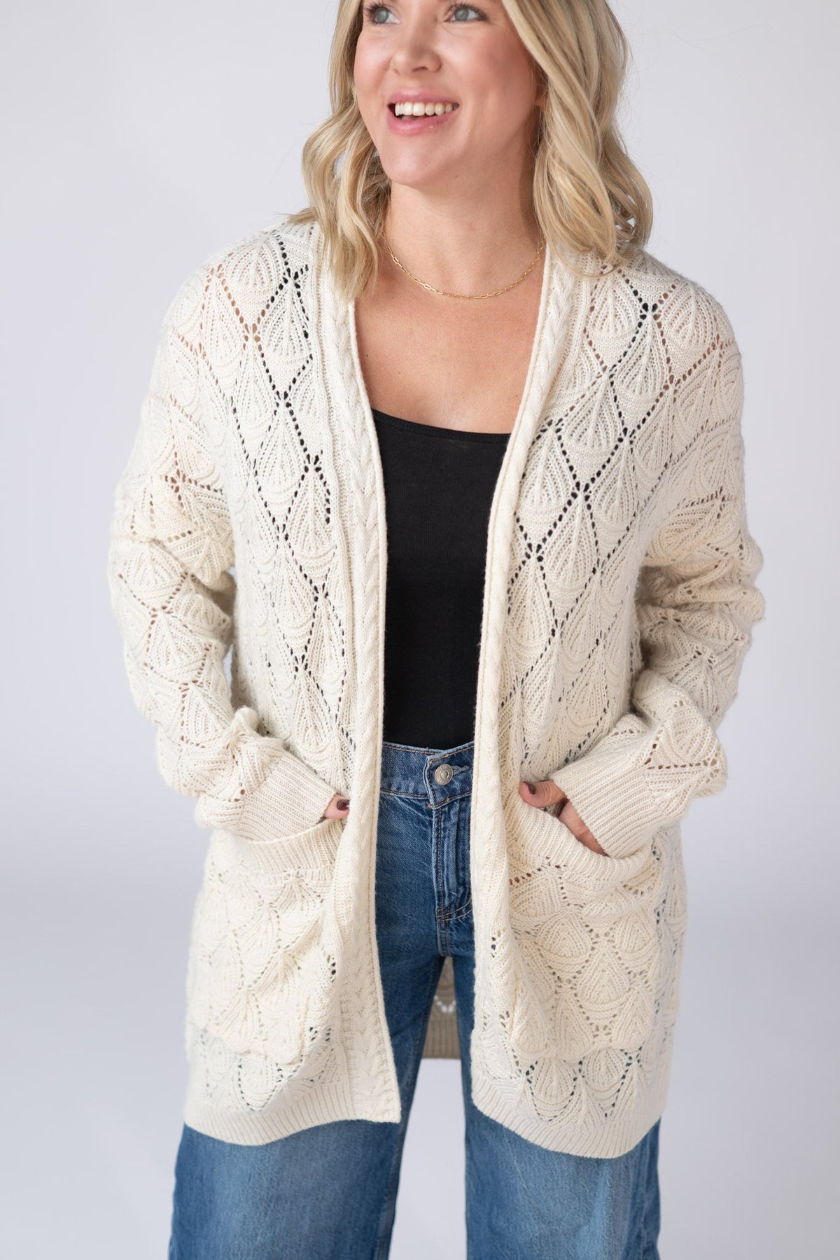 Open Knit Cardigan - Ivory