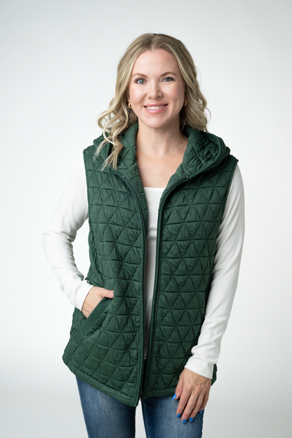 Heather Geometric Hooded Vest - Forest Green