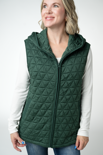 Heather Geometric Hooded Vest - Forest Green