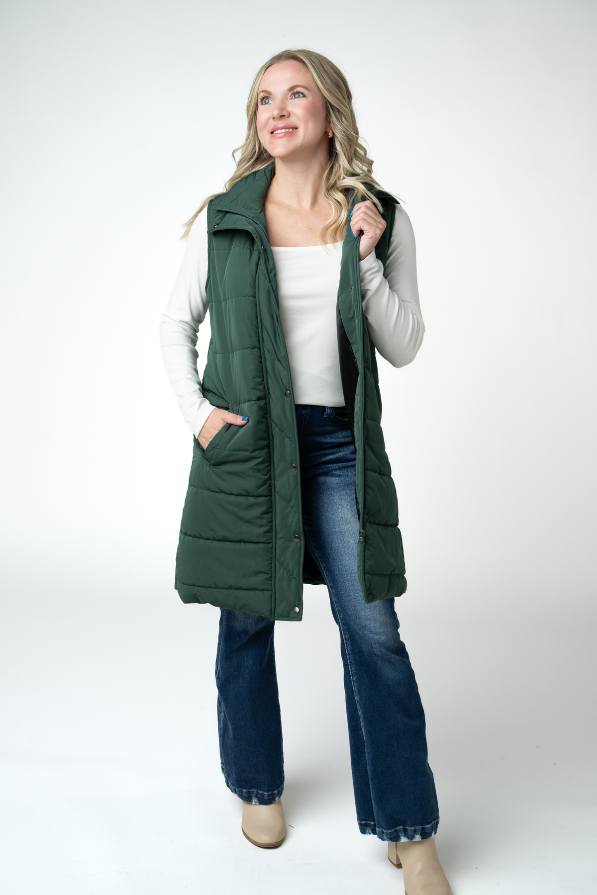 Harlow Long Vest - Evergreen
