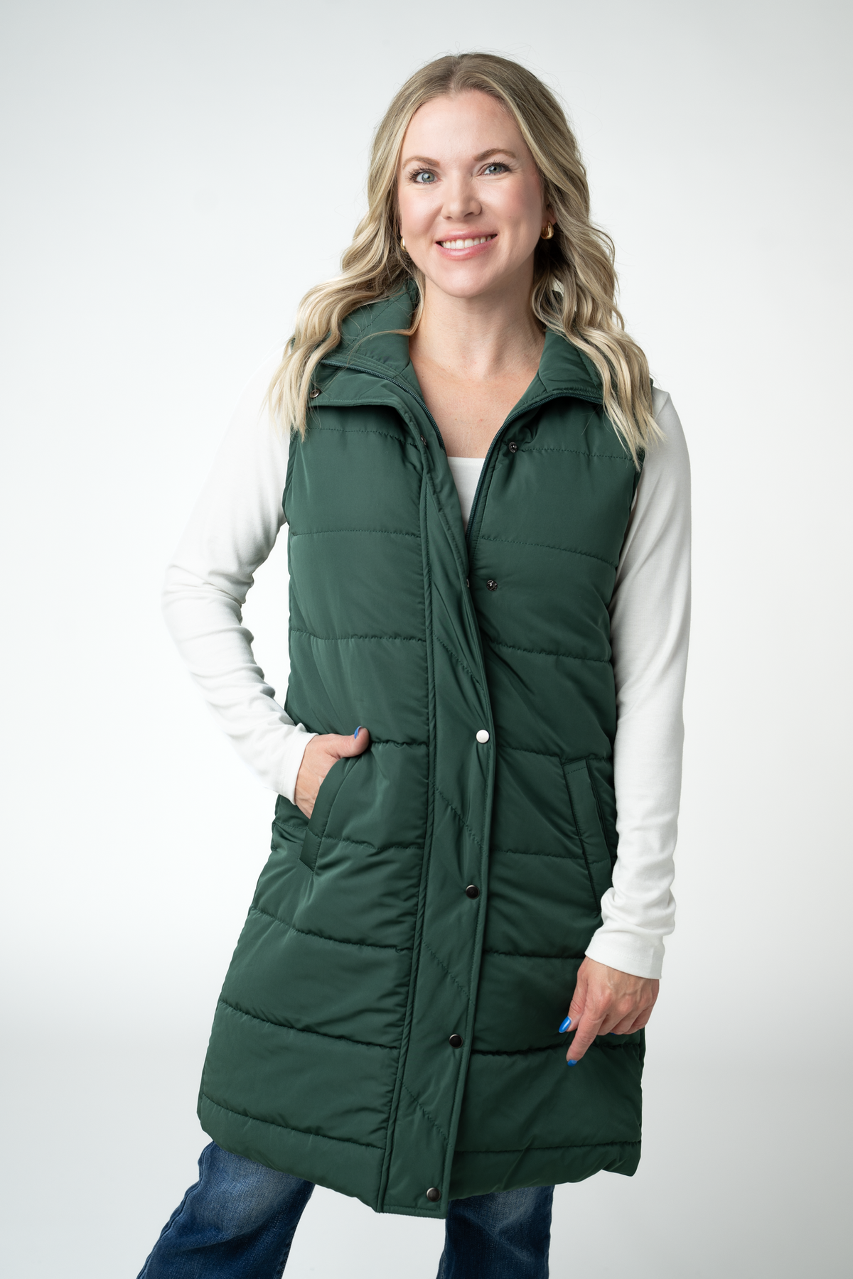 Harlow Long Vest - Evergreen