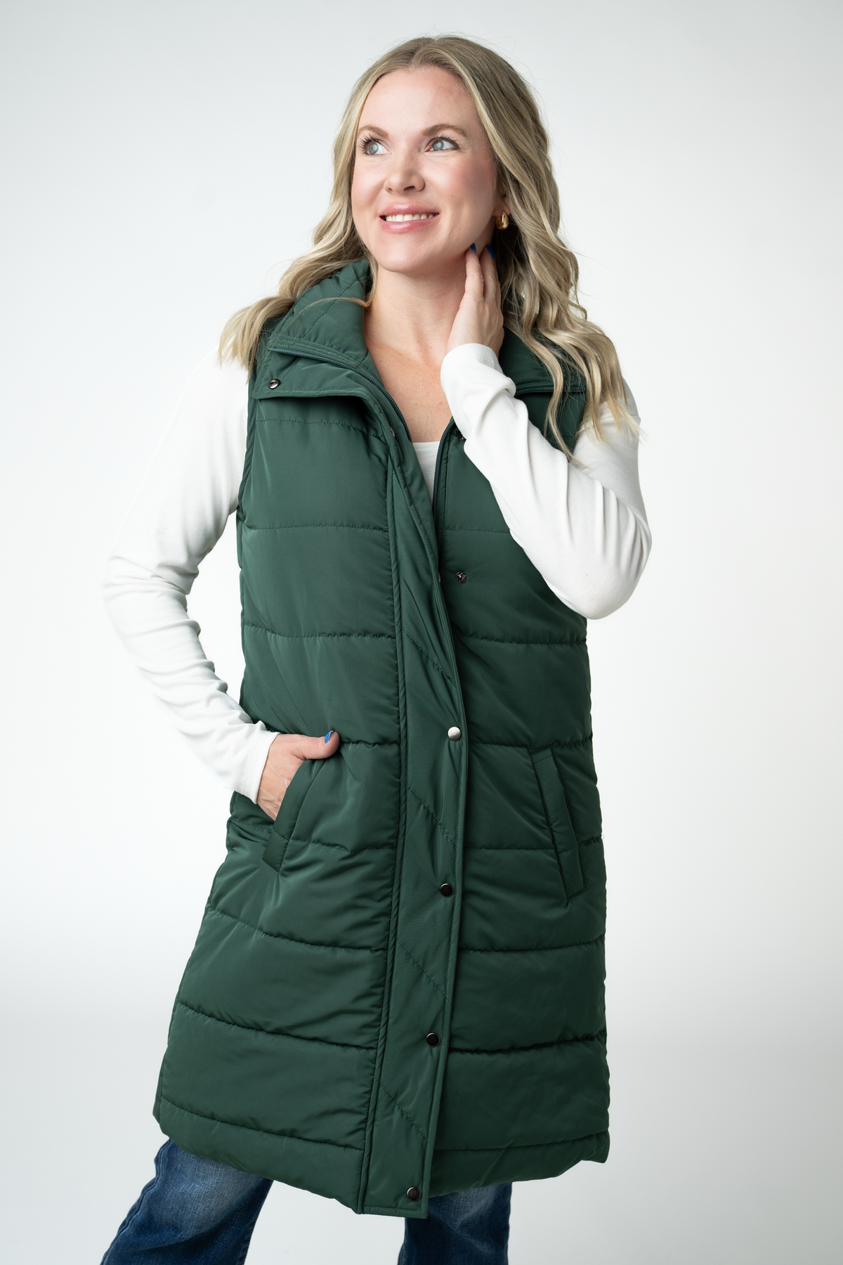 Harlow Long Vest - Evergreen
