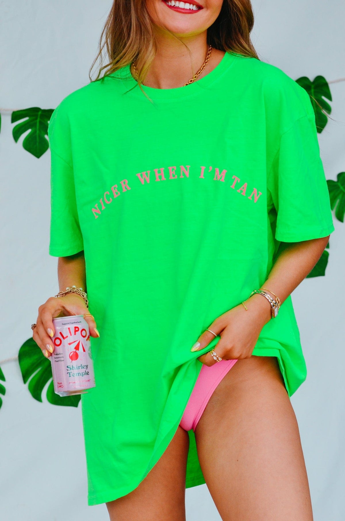 Nicer When I'm Tan Neon Green Tee