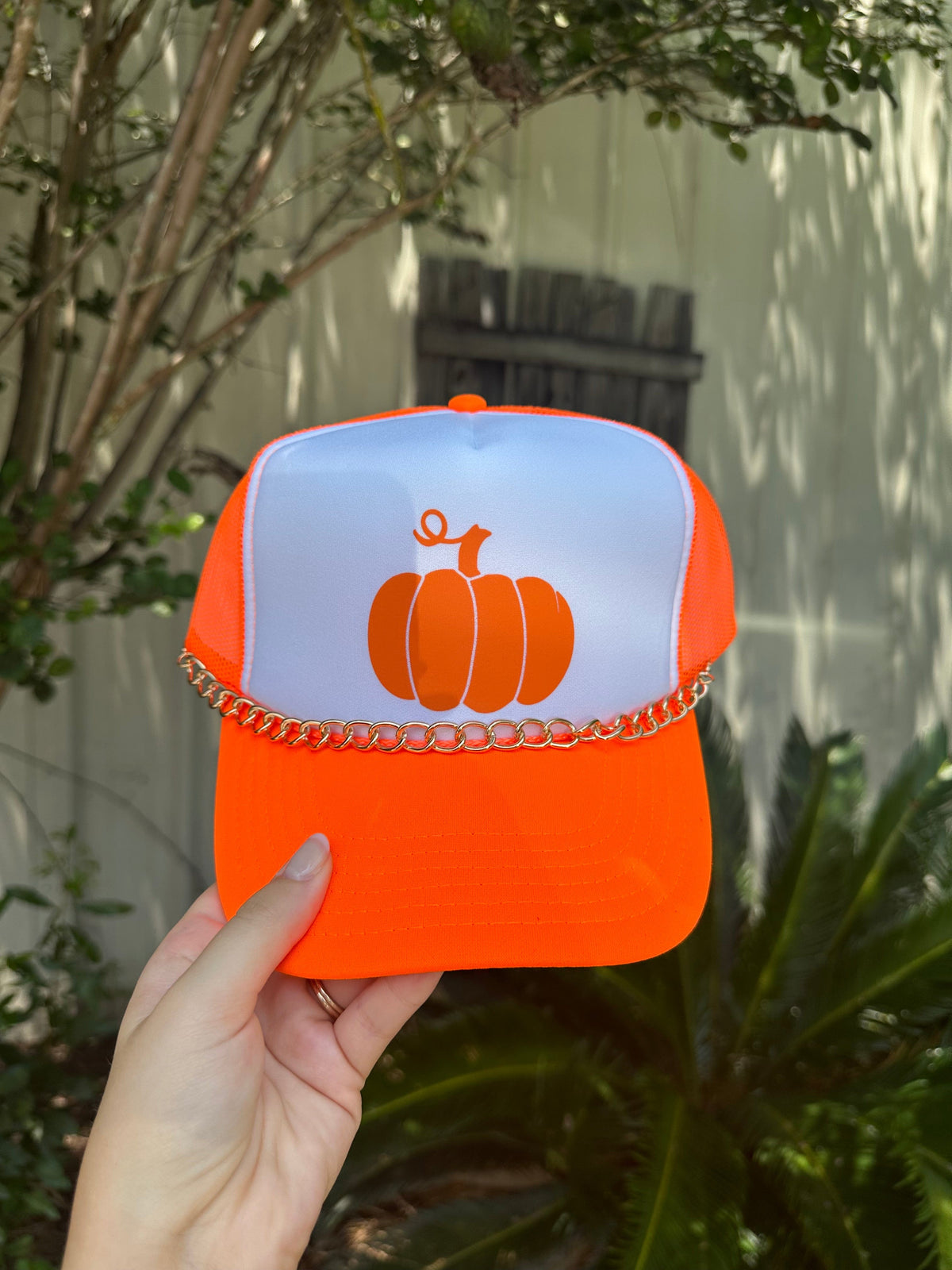 Lil Pumpkin White/Neon Orange Trucker Hat