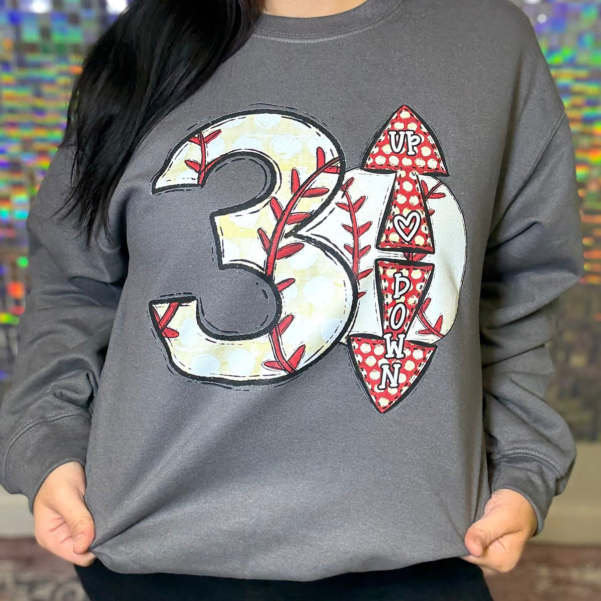 Three Up Three Down Graphic Crewneck