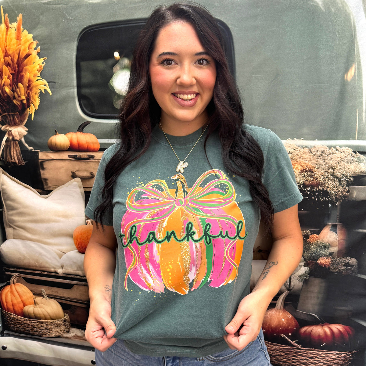 Colorful Thankful Pumpkin Graphic Tee