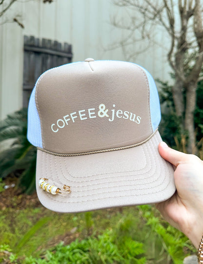 Coffee & Jesus Khaki/White Trucker