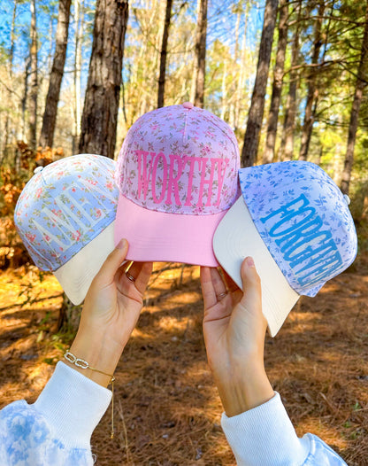 WORTHY Floral Light Pink Trucker Hat