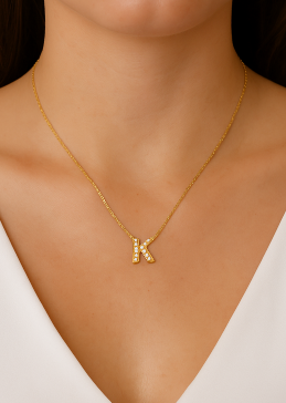 Custom Impression Initial Necklace (Water Resistant & Pave Crystal)
