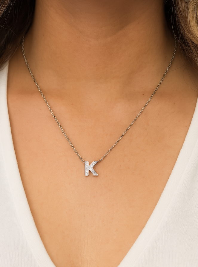Custom Impression Initial Necklace (Water Resistant & Pave Crystal)