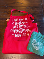 Adjustable Apron - Red with Dark Green Potholder
