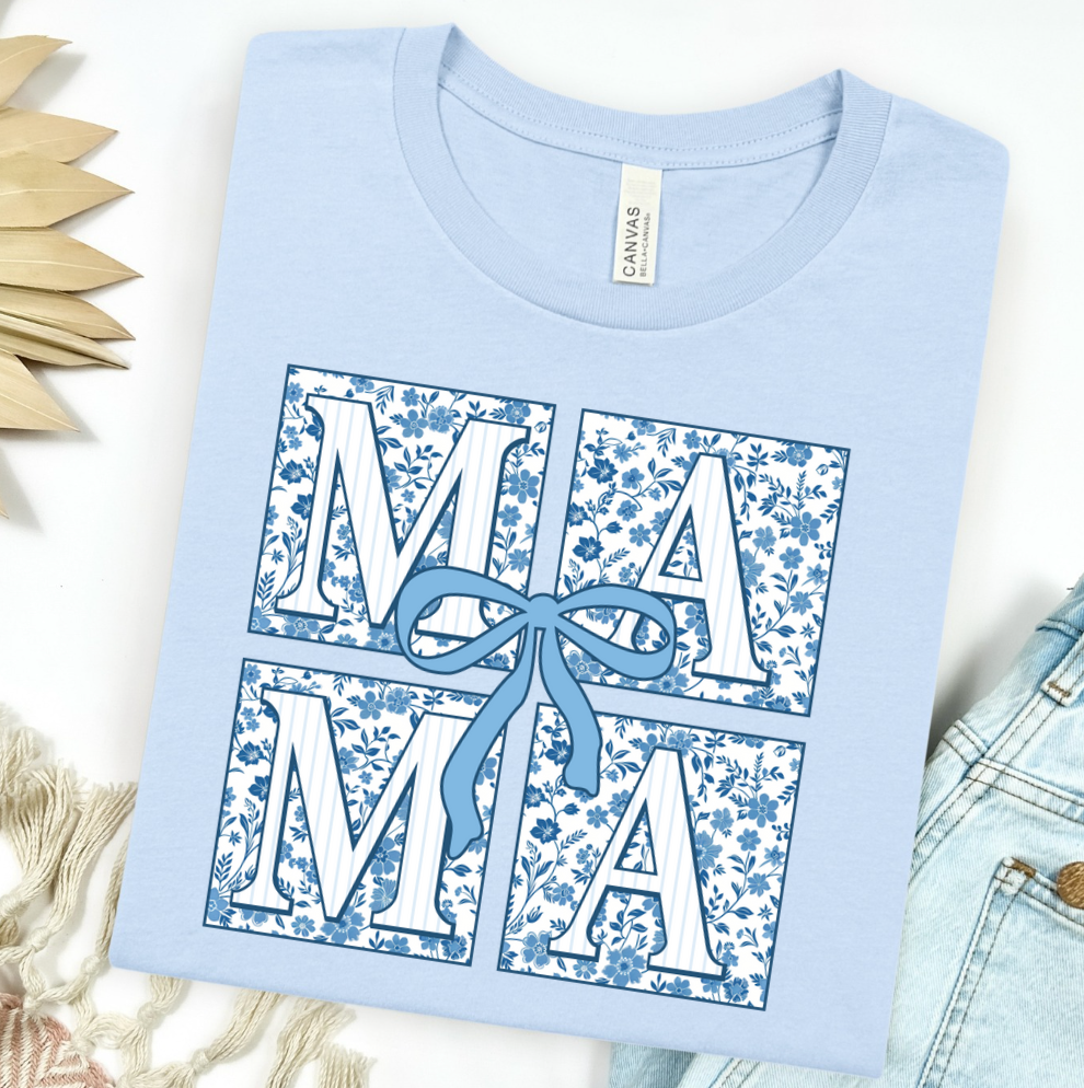 Blue Floral Mama Square Graphic Tee
