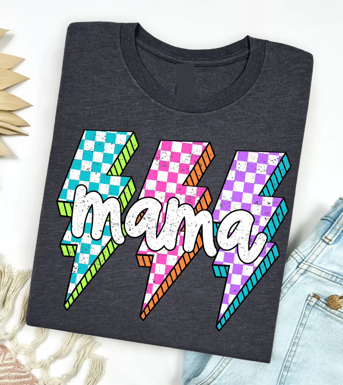 Neon Checkered bolt Graphic Tee