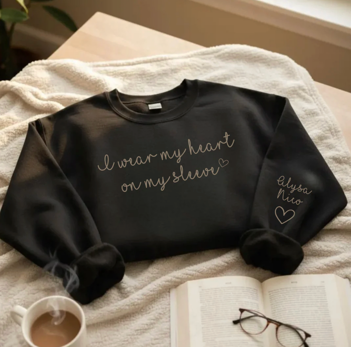 I Wear My Heart Custom Embroidered Crewneck