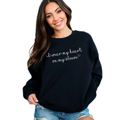 I Wear My Heart Custom Embroidered Crewneck
