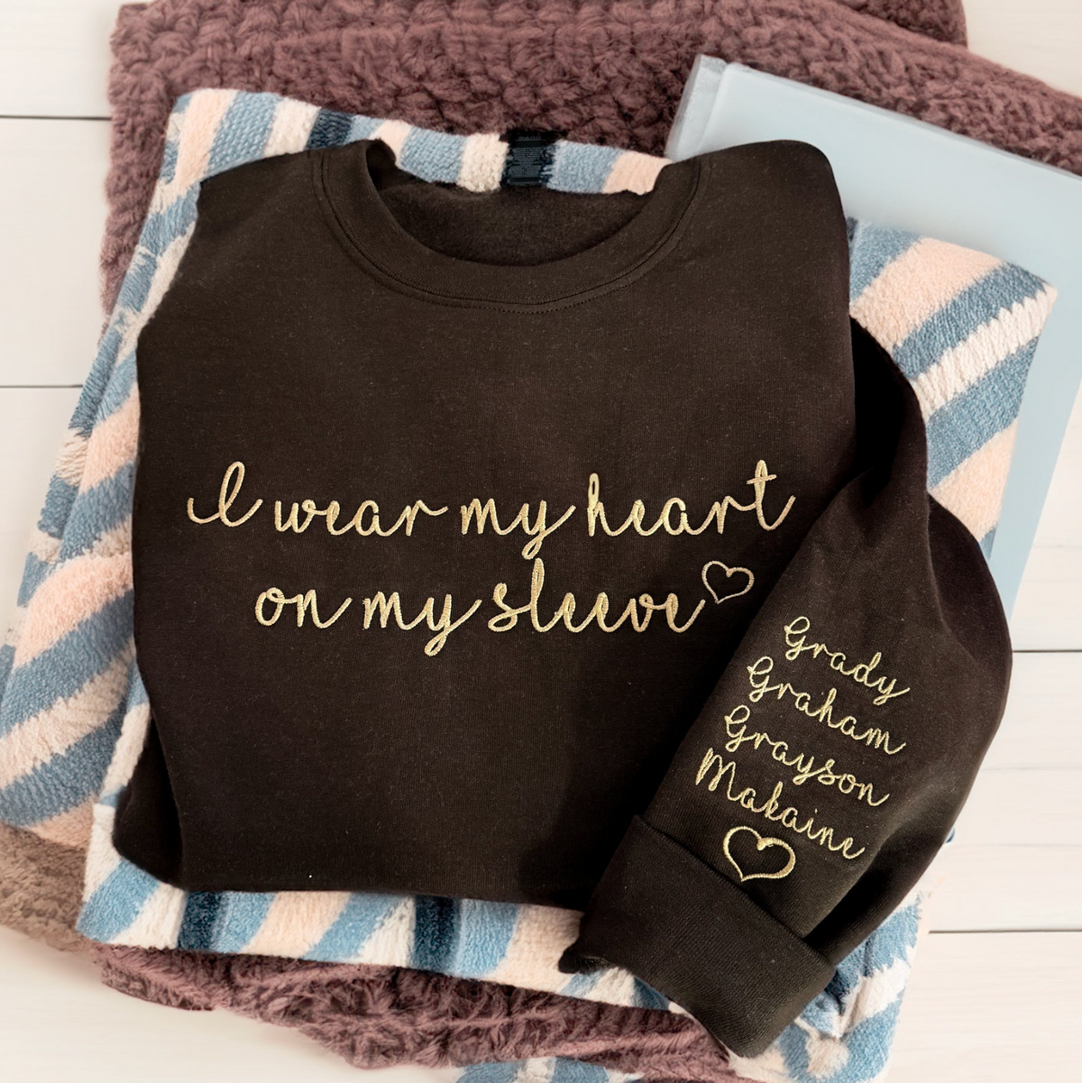 I Wear My Heart Custom Embroidered Crewneck