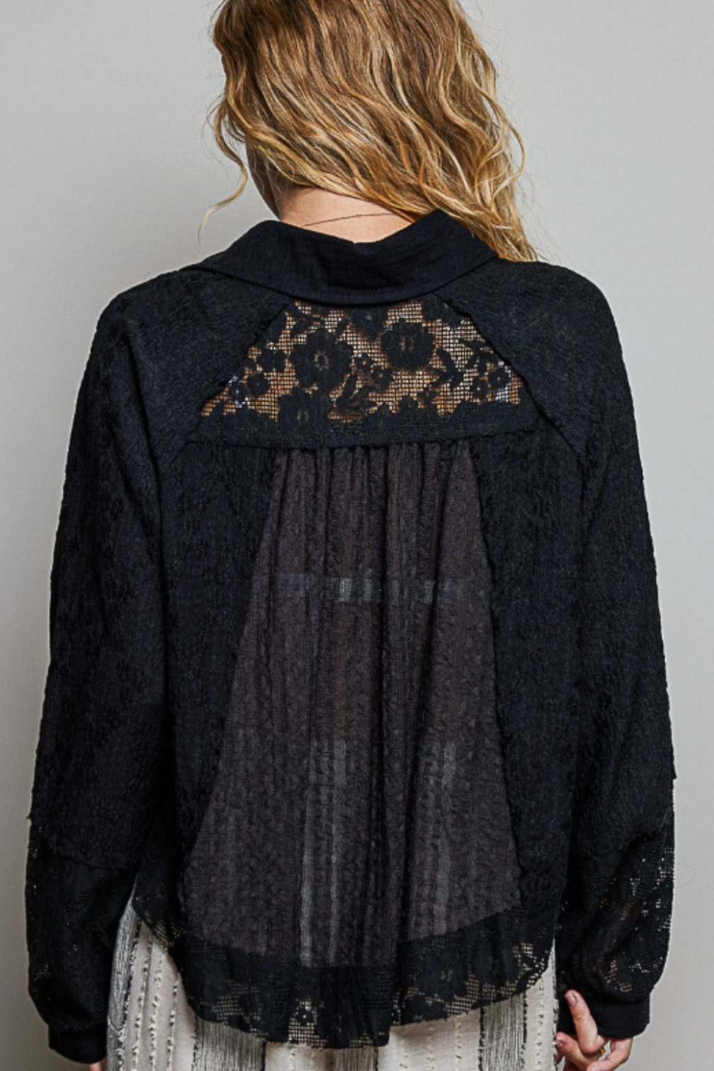 Midnight Romance Lace Button-Up Blouse