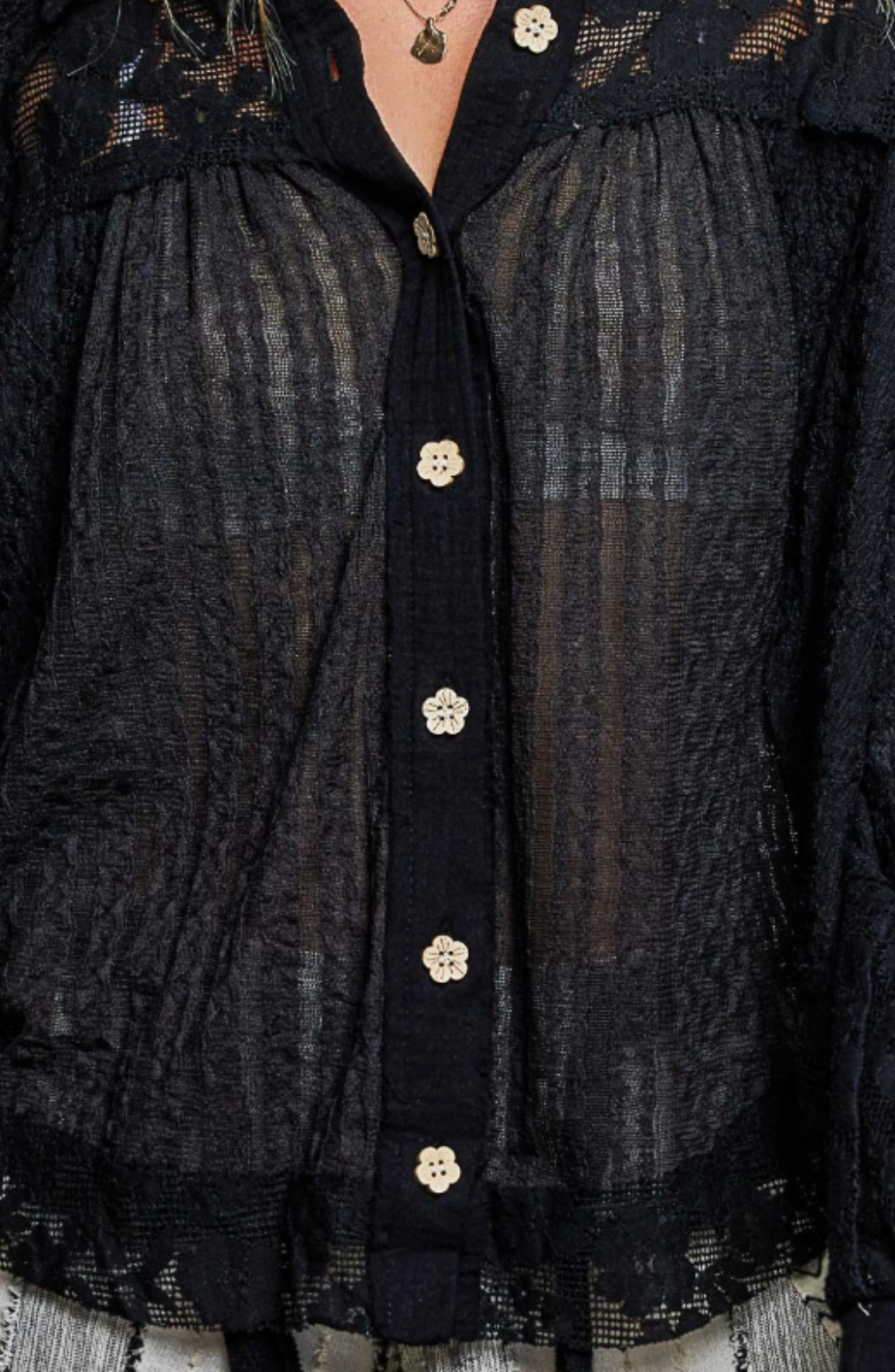 Midnight Romance Lace Button-Up Blouse