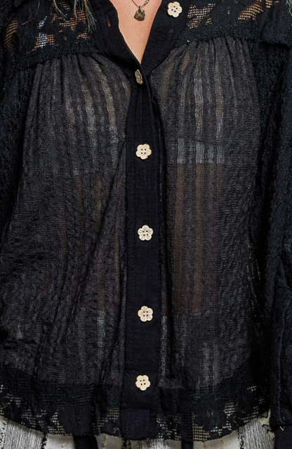 Midnight Romance Lace Button-Up Blouse