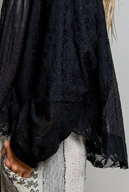 Midnight Romance Lace Button-Up Blouse