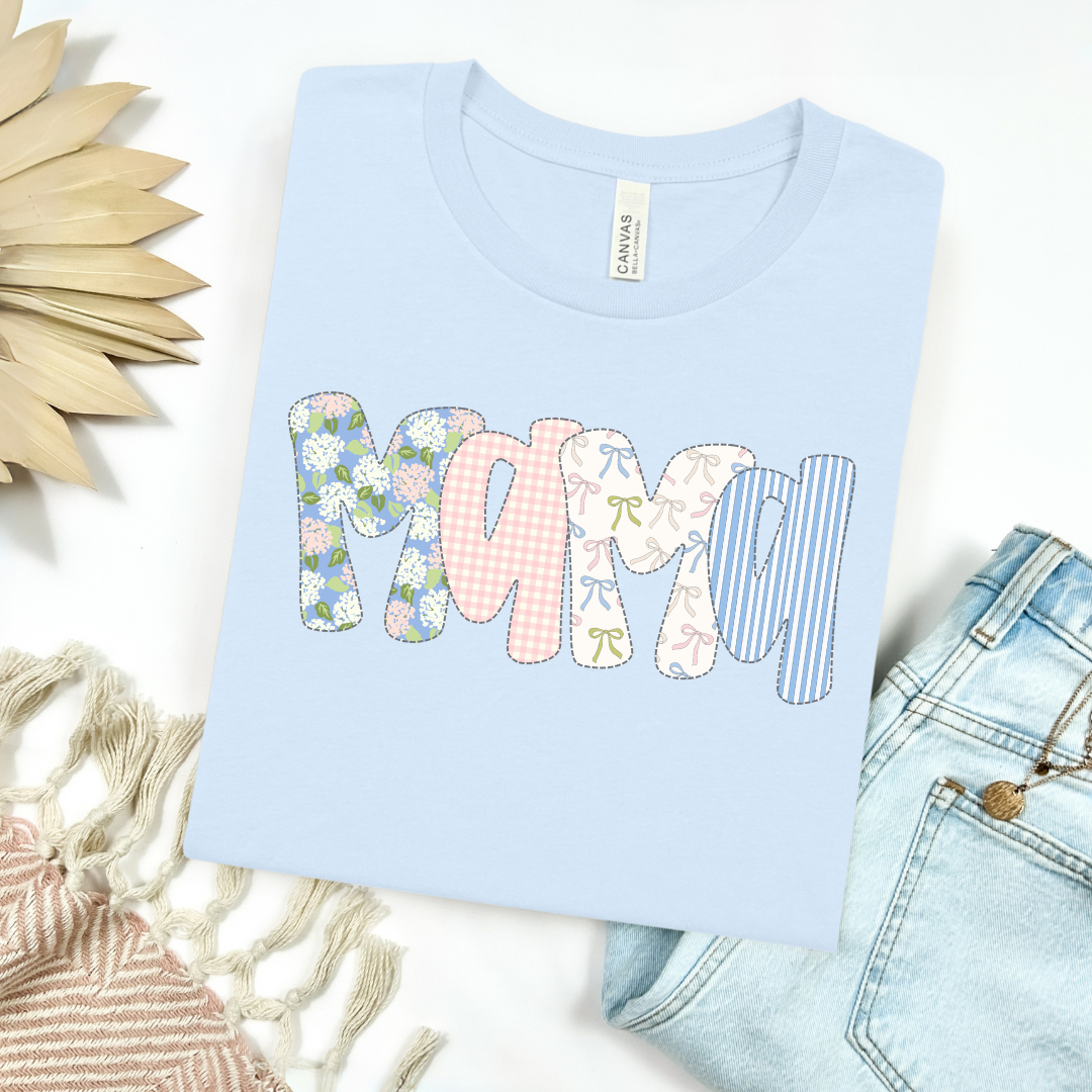 Floral & Bows Mama Bubble Letters Graphic Tee