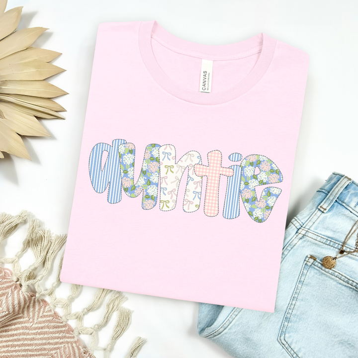 Floral & Bows Auntie Bubble Letters Graphic Tee