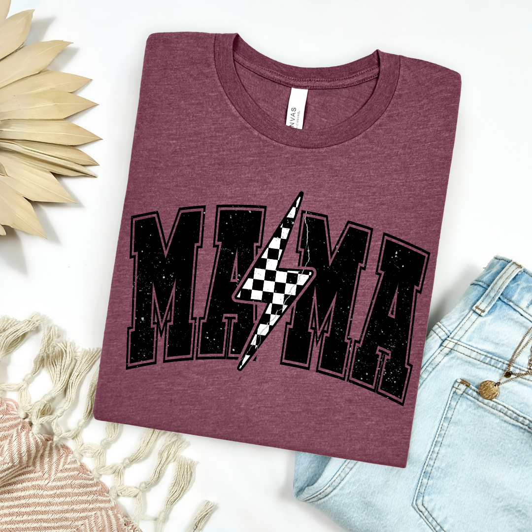 Checkered Lightning Bolt Mama Graphic Tee