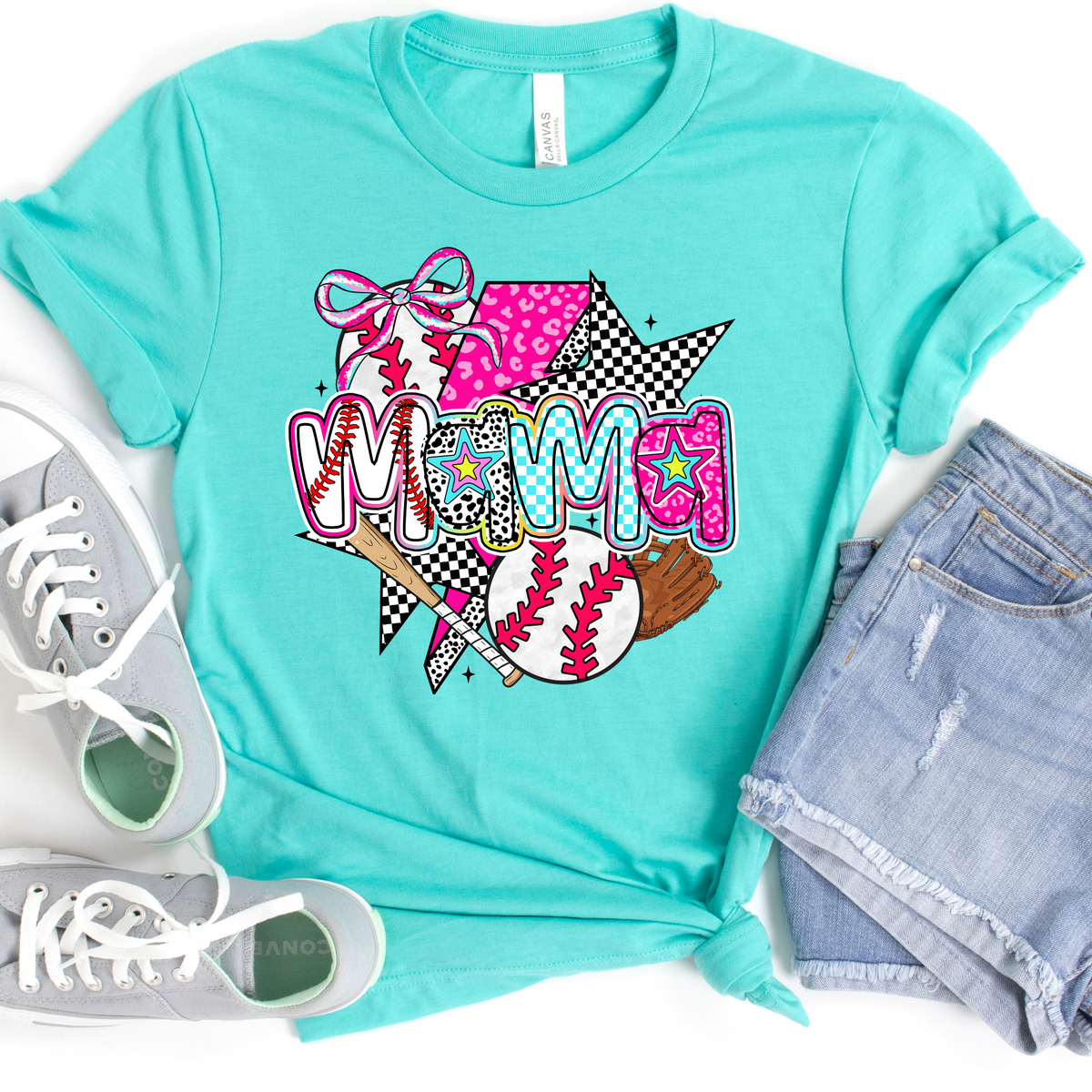 Leopard Lightning Baseball Mama Graphic Tee