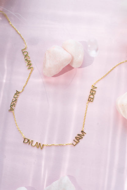 Custom Cherish Multiple Name Necklace (Water Resistant)