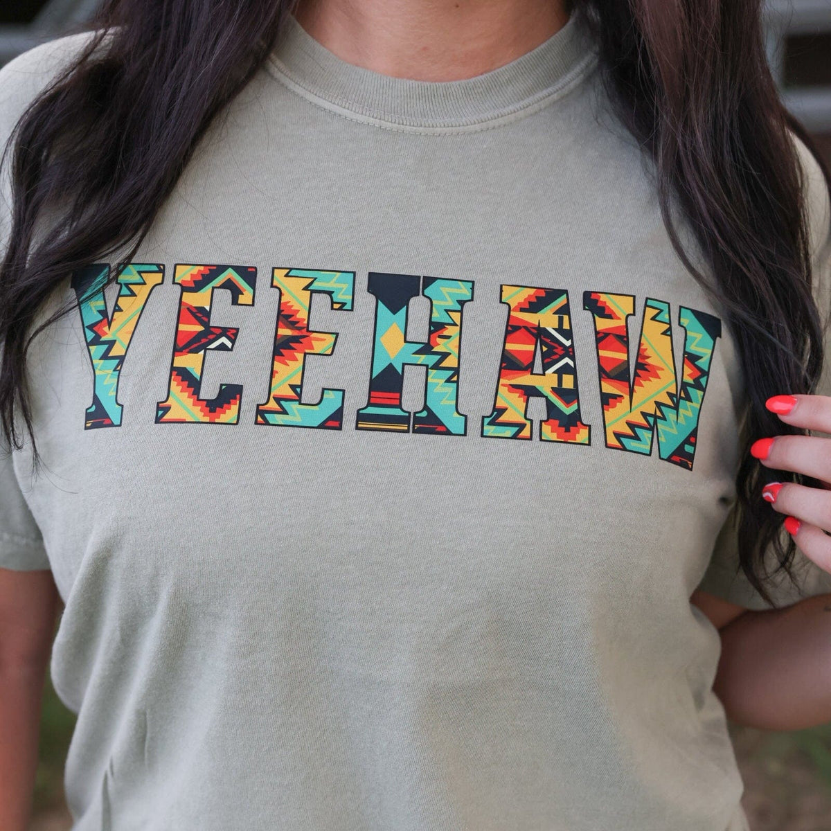 FestiviTees Women - Apparel - Shirts - T-Shirts Bold Aztec Yeehaw Soft Graphic Tee