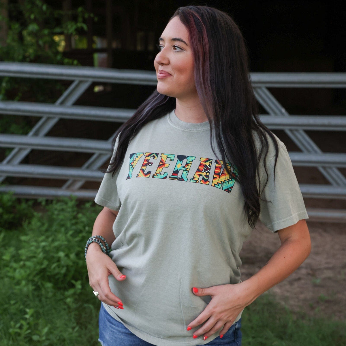 FestiviTees Women - Apparel - Shirts - T-Shirts Bold Aztec Yeehaw Soft Graphic Tee