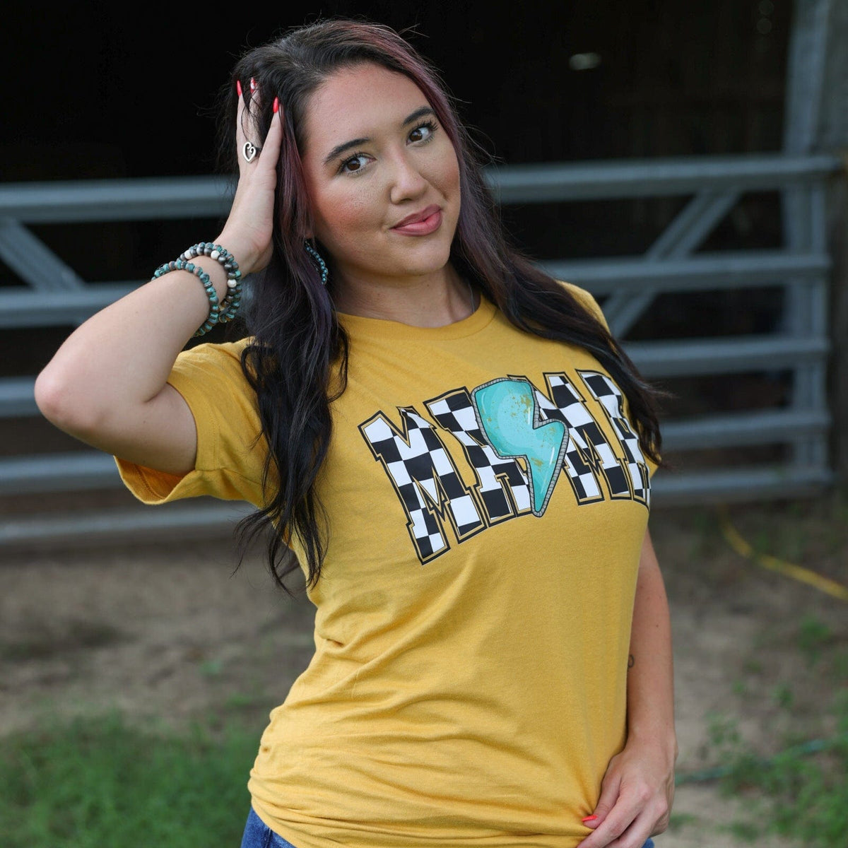 FestiviTees Women - Apparel - Shirts - T-Shirts Checkered Lightning MAMA Soft Graphic Tee
