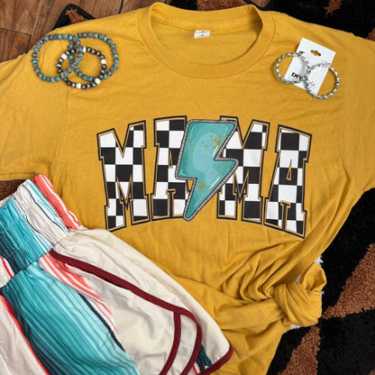 FestiviTees Women - Apparel - Shirts - T-Shirts Checkered Lightning MAMA Soft Graphic Tee