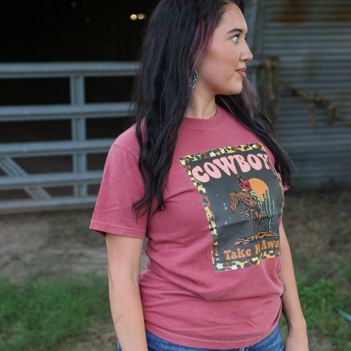 FestiviTees Women - Apparel - Shirts - T-Shirts Cowboy Take Me Away Leopard Border Soft Graphic Tee