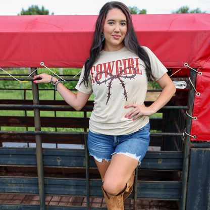 FestiviTees Women - Apparel - Shirts - T-Shirts Cowgirl Barbed Wire Bow Western Tee Soft Graphic Tee