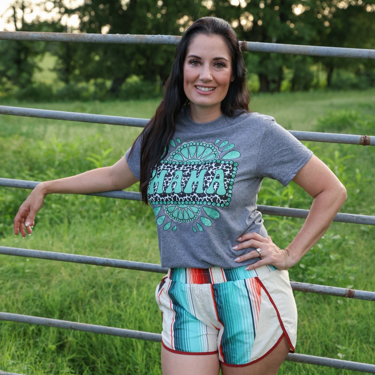 FestiviTees Women - Apparel - Shirts - T-Shirts Cowprint Turquoise Mama Soft Graphic Tee