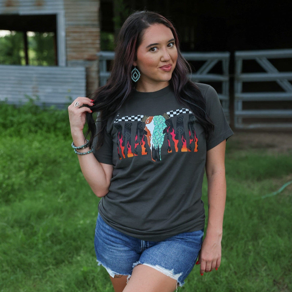 FestiviTees Women - Apparel - Shirts - T-Shirts Desert Skull Flame Mama Soft Graphic Tee