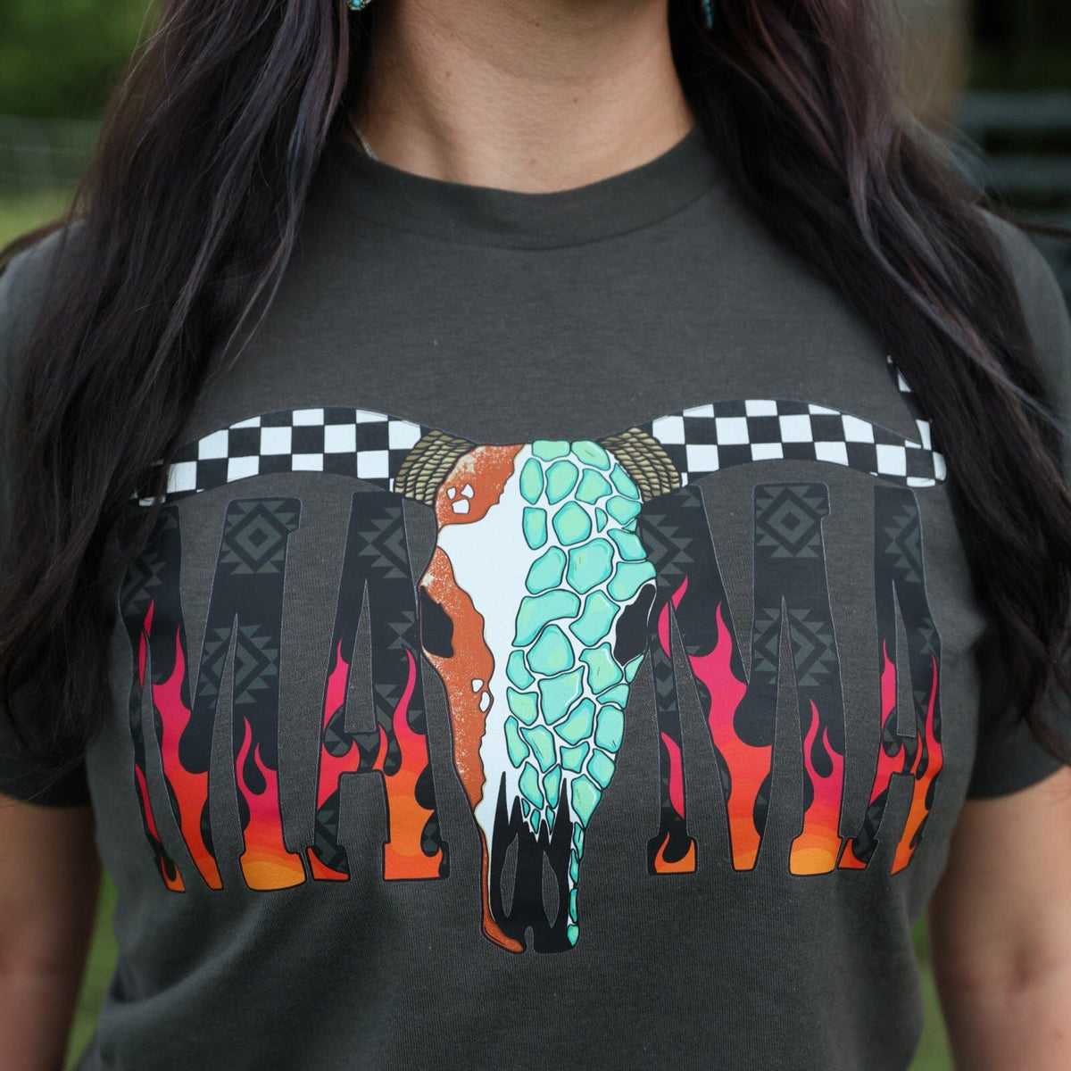 FestiviTees Women - Apparel - Shirts - T-Shirts Desert Skull Flame Mama Soft Graphic Tee