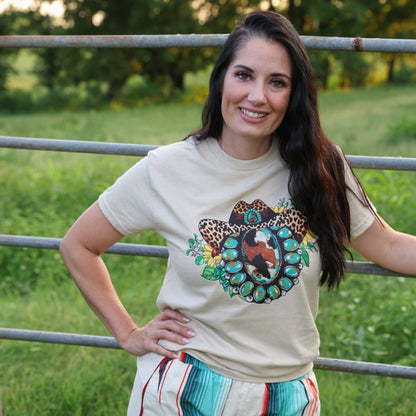 FestiviTees Women - Apparel - Shirts - T-Shirts Leopard Hat Turquoise Squash Blossom Soft Graphic Tee
