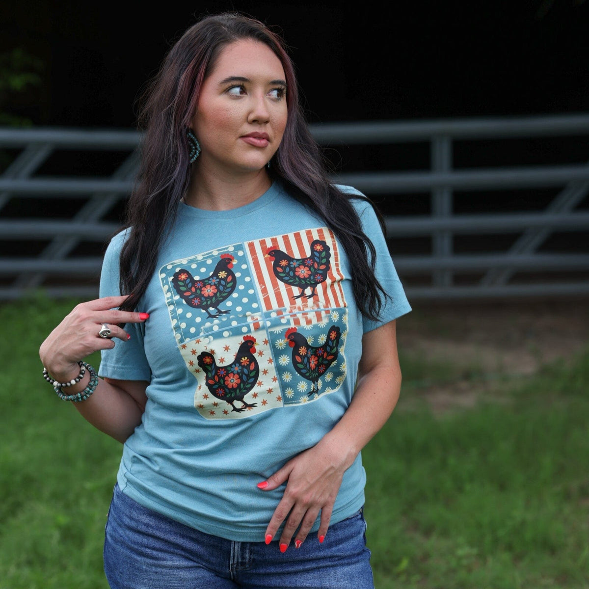 FestiviTees Women - Apparel - Shirts - T-Shirts Patriotic Chicken Patchwork Soft Graphic Tee