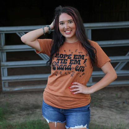 FestiviTees Women - Apparel - Shirts - T-Shirts Rope 'Em Tie 'Em Brand 'Em Soft Graphic Tee