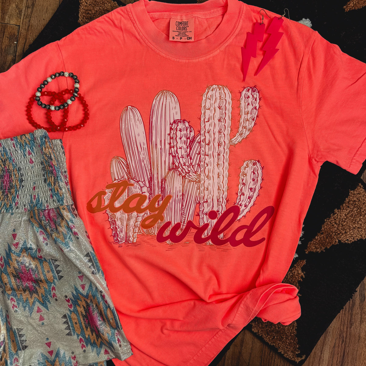 FestiviTees Women - Apparel - Shirts - T-Shirts Stay Wild Cactus Neon Soft Graphic Tee