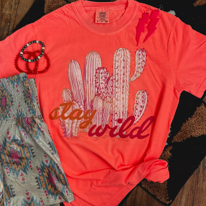 FestiviTees Women - Apparel - Shirts - T-Shirts Stay Wild Cactus Neon Soft Graphic Tee