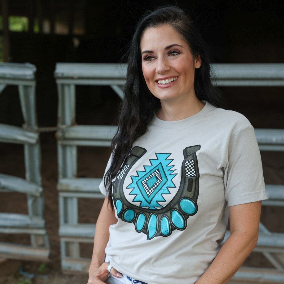 FestiviTees Women - Apparel - Shirts - T-Shirts Turquoise Aztec Horseshoe Soft Graphic Tee