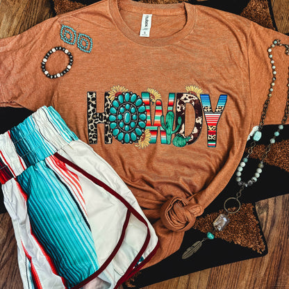 FestiviTees Women - Apparel - Shirts - T-Shirts Turquoise Serape Howdy Soft Graphic Tee