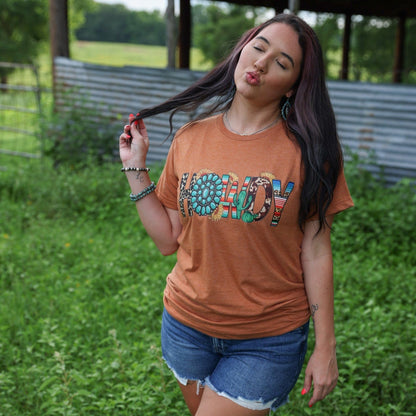 FestiviTees Women - Apparel - Shirts - T-Shirts Turquoise Serape Howdy Soft Graphic Tee