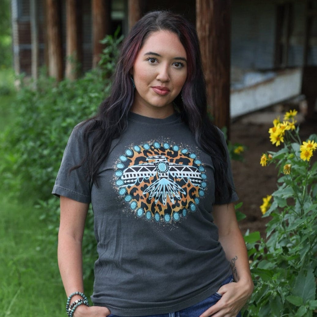 FestiviTees Women - Apparel - Shirts - T-Shirts Turquoise Thunderbird Aztec Leopard Soft Graphic Tee