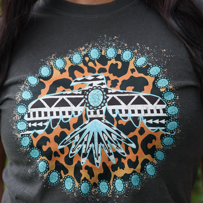 FestiviTees Women - Apparel - Shirts - T-Shirts Turquoise Thunderbird Aztec Leopard Soft Graphic Tee