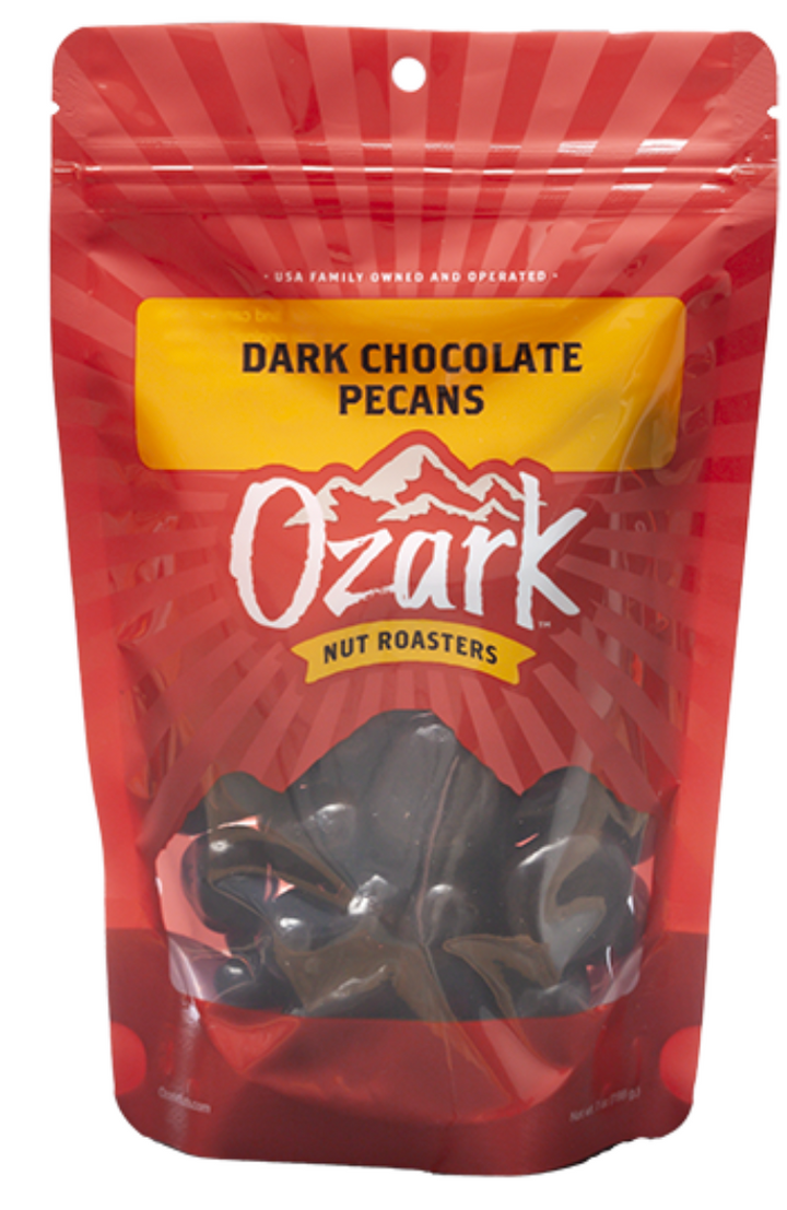 Ozark Nut Roasters Dark Chocolate Pecans retail pouch